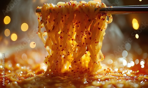 Noodle Dish With Chopsticks Close Up