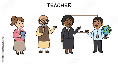 Diverse Group of Teachers Illustration of Educators from Different Backgrounds