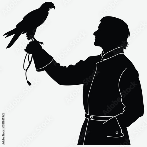 A person holding a falcon on their arm image silhouette design vector art and illustration	