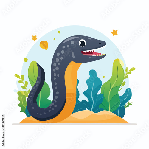 Moray Eel Streamlined Vector Art with Flat Colors and Sharp Linework