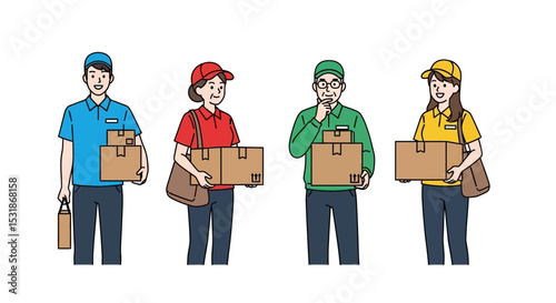 Diverse Team of Delivery Workers Holding Packages and Bags
