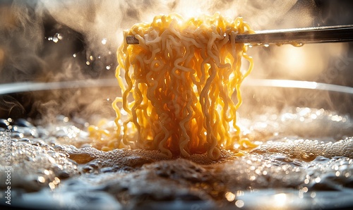 Noodles In Boiling Water Steaming Hot Food Close Up