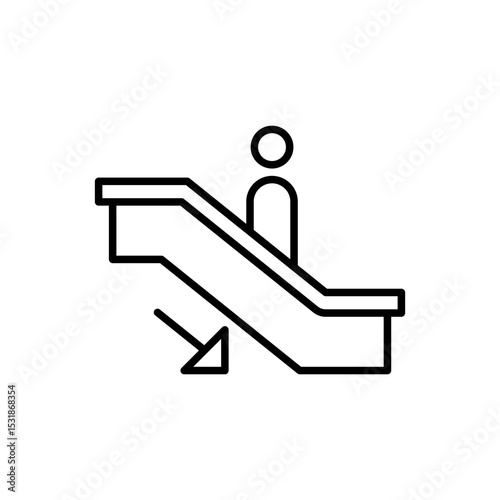 Descending Escalator Icon Outline Line Thin Symbol for Elevator or Transport Concepts