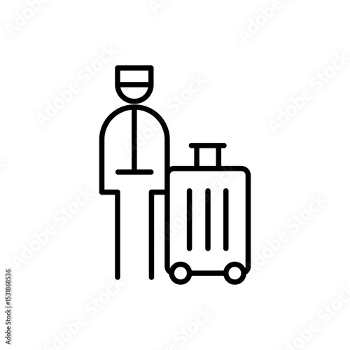 Luggage Service Icon with Bellboy Figure Outline Thin Line