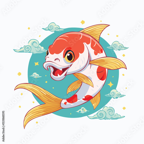 Koi Streamlined Vector Art with Flat Colors and Sharp Linework