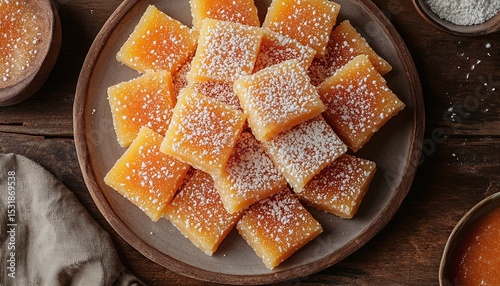 Overhead Shot Of Colorful Dessert Squares On Rustic Wooden Surface