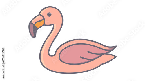 Cute and Simplified Flamingo Logo Icon with Long Legs, Tilted Head, and Playful Pose in Flat Minimalist Style