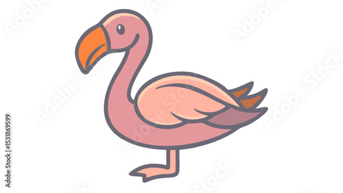 Cute and Simplified Flamingo Logo Icon with Long Legs, Tilted Head, and Playful Pose in Flat Minimalist Style