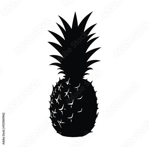 Cartoon Pineapple Black Silhouette Vector with Big Eyes and Spiky Crown on White Background