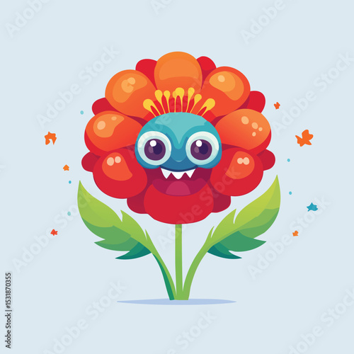 Poppy Flat-Style Vector Illustration with Balanced Composition