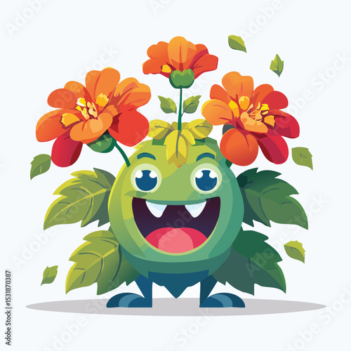 Begonia Flat-Style Vector Illustration with Balanced Composition