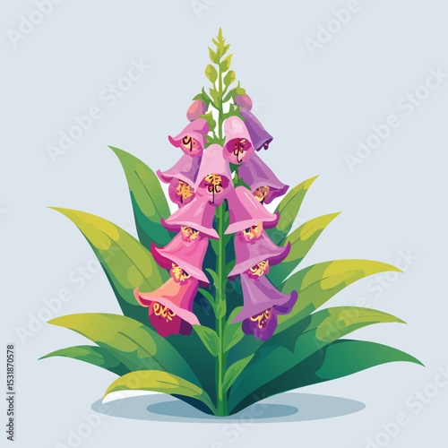 Foxglove Flat-Style Vector Illustration with Balanced Composition