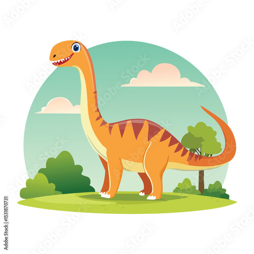 Brontosaurus Flat-Style Vector Illustration with Balanced Composition