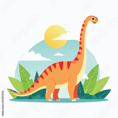 Brachiosaurus Flat-Style Vector Illustration with Balanced Composition