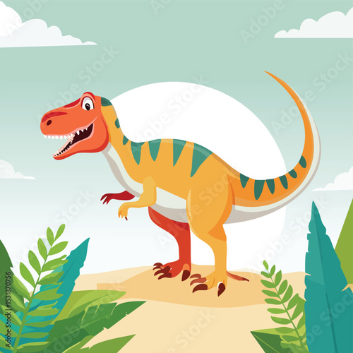Allosaurus Flat-Style Vector Illustration with Balanced Composition
