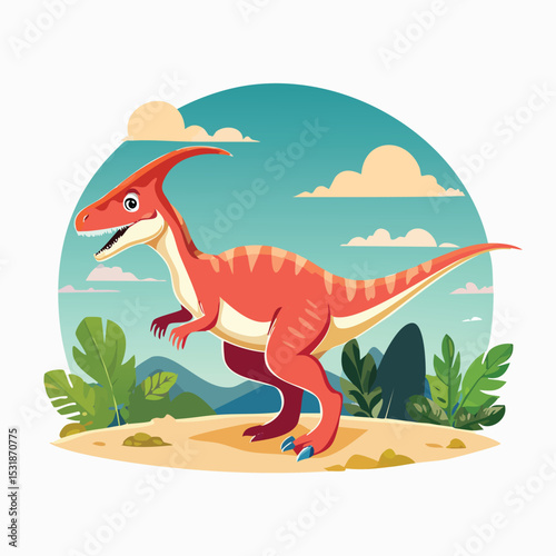 Parasaurolophus Flat-Style Vector Illustration with Balanced Composition