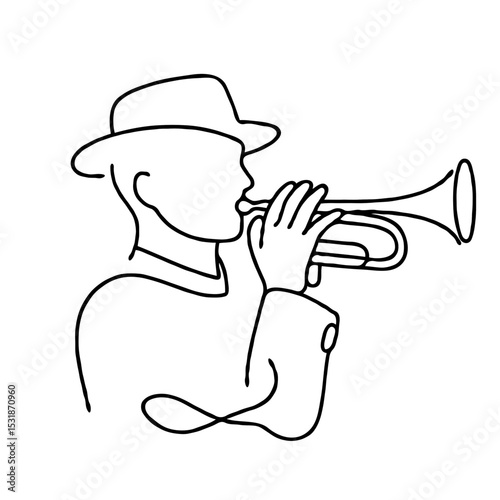 Musician playing trumpet in a minimalist line art style  