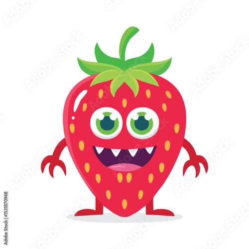 Strawberry Flat-Style Vector Illustration with Balanced Composition