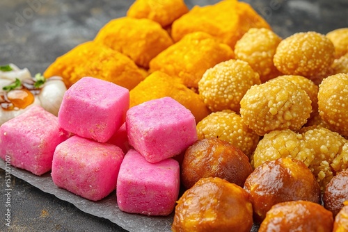 Pink And Yellow Sweet Treats On A Dark Background