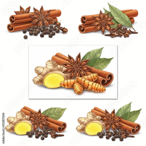 Watercolor Illustrations of Spices, Herbs, and Aromatics for Culinary and Wellness.