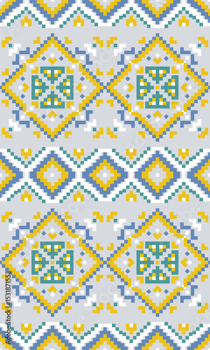 Contemporary Pixel Pattern for Fabric Printing with Retro Game Inspired Graphics and Bold Modern Layout Designed for Digital Artists and Surface Designers