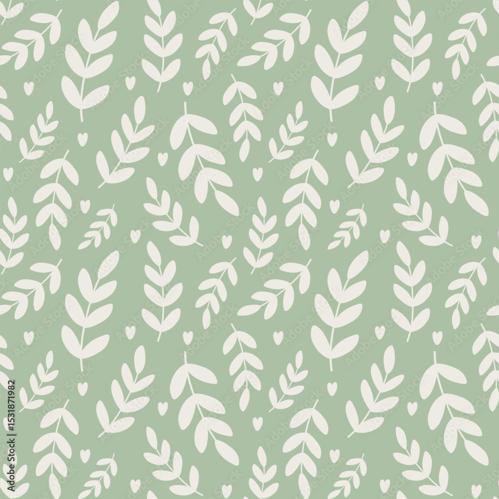 Fototapeta premium leaves seamless pattern on green background
