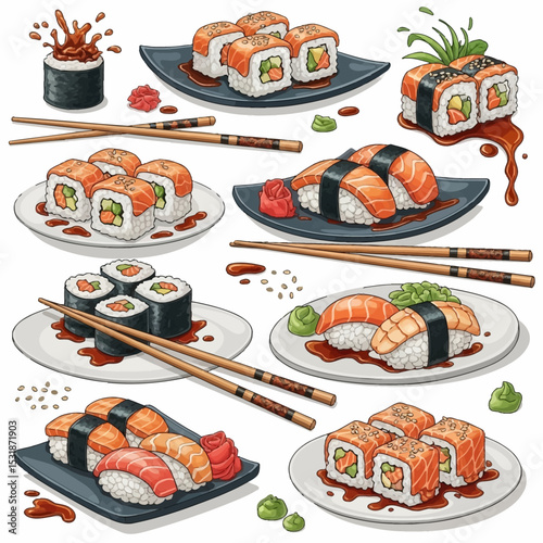 Assorted Sushi Platter: Salmon, Avocado, and Sesame Delights