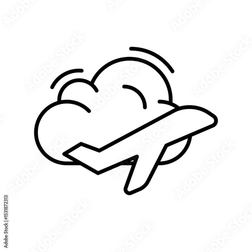 Airplane in Cloud Icon Outline Style Thin Line Symbol for Flight Travel or Weather Concept