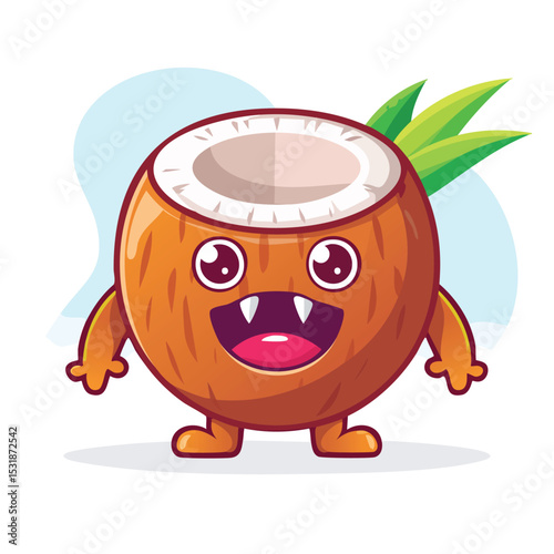 Coconut Flat-Style Vector Illustration with Balanced Composition