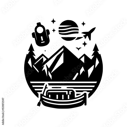 Adventure travel mountains lake boat airplane scuba