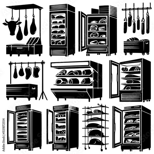Butcher shop equipment and meat display icons