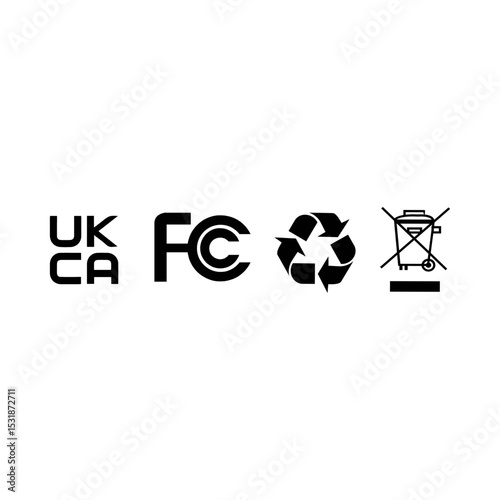UKCA FCC RECYCLEING WEEE ICON VECTOR SIGN