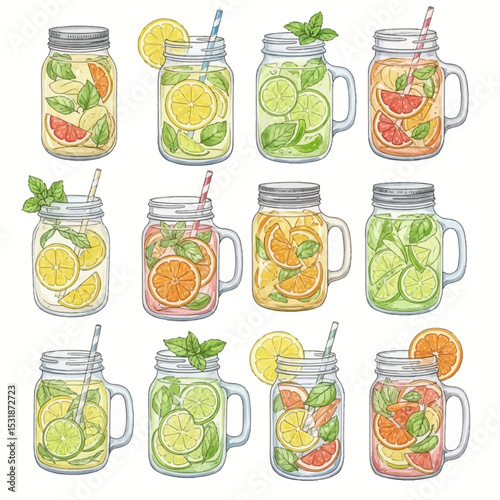 Twelve Mason Jars of Refreshing Citrus Infused Iced Tea