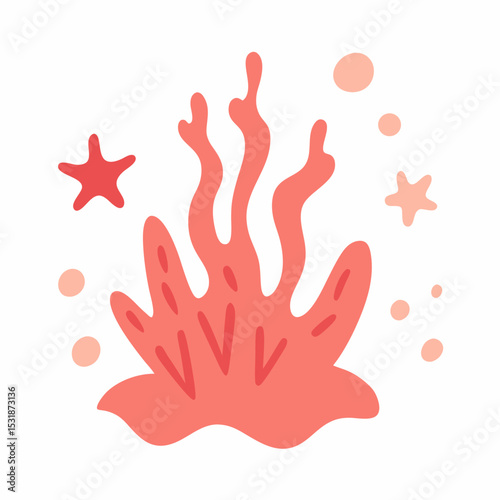Cute cartoon coral reef with starfish illustration
