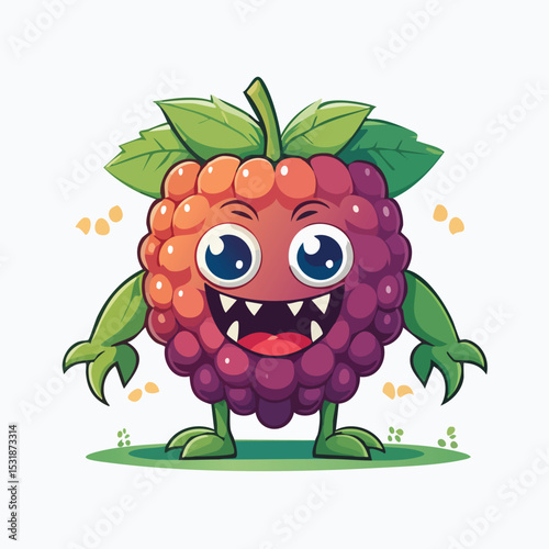 Loganberry​ Flat Illustration Featuring Clean Shapes and Bold Outlines
