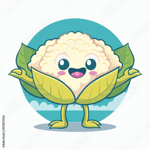 Cauliflower Flat Illustration Featuring Clean Shapes and Bold Outlines