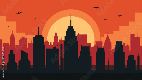 city skyline at sunset
