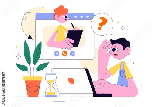 Online Therapist Consultation Vector Illustration Featuring Psychological Counseling and Practice via Smartphone Video Call on Screen in a Background