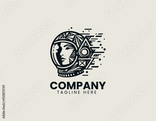 Pristine White Human Skull Eerily Encased Detailed Astronaut Helmet Vector Logo Design
