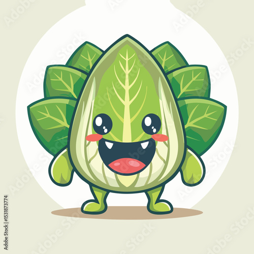 Napa Cabbage Flat Illustration Featuring Clean Shapes and Bold Outlines