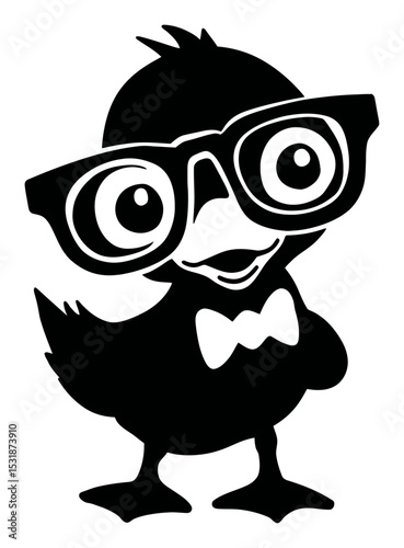 Cute Cartoon Silhouette of a Duck Wearing Glasses and a Bowtie
