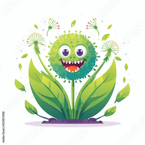 Dandelion Greens Flat Illustration Featuring Clean Shapes and Bold Outlines