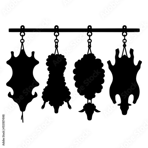 Butcher shop hanging animal skin silhouettes