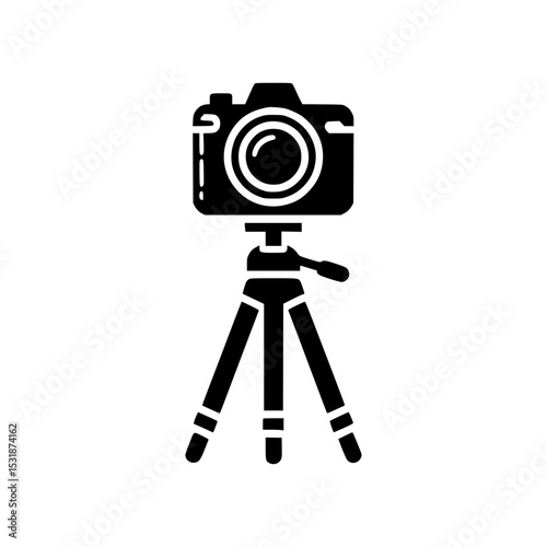 Camera on tripod icon black silhouette