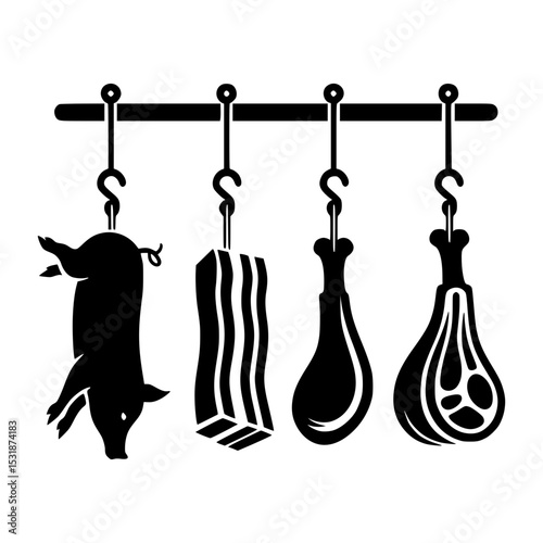 Butcher shop hanging meat graphic illustration