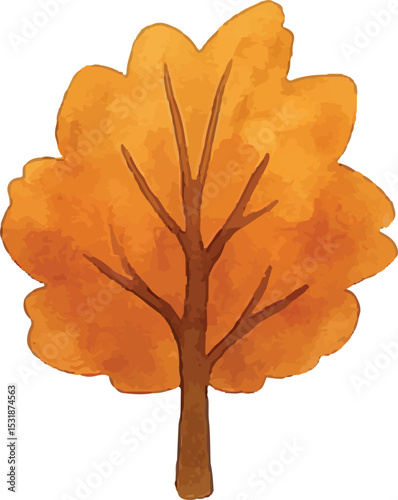 A rounded tree with a dense orange-brown canopy, reflecting autumn's cozy allure. Its full foliage and sturdy base suit fall landscapes, seasonal posters, or nature art, enhancing designs with a warm,