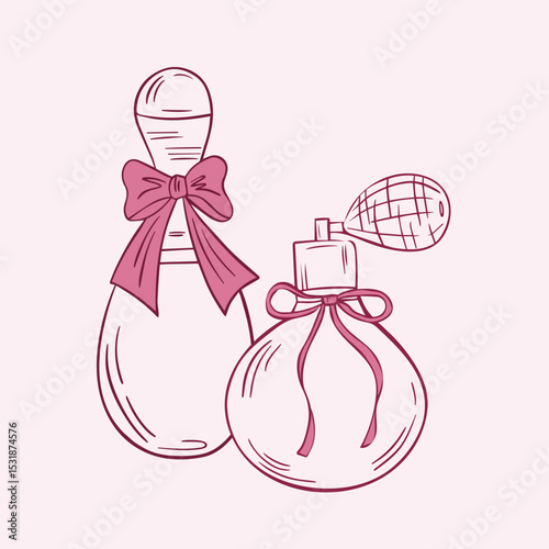 Illustration of perfume bottles with vintage bows
