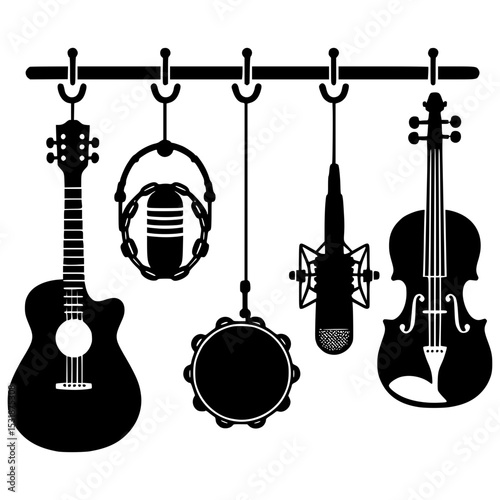 Musical instruments and microphone hanging decor