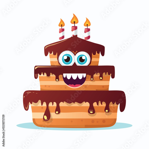 Chocolate Cake Flat Illustration Featuring Clean Shapes and Bold Outlines