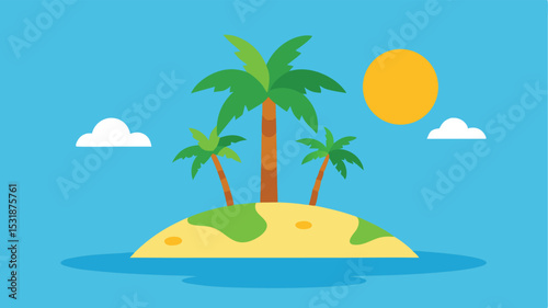 flat vector tropical island with beach coconuts